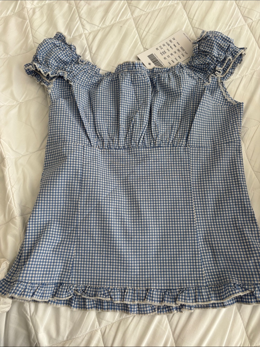 Blue Gingham Ruffle Button-Front Women's Top - Picture 3 of 3